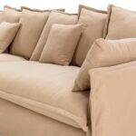 Lisbon 5-Seat Sofa in beige fabric with six large back cushions and four smaller cushions, offering spacious and comfortable seating for five.