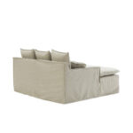 Eden Snuggle Sofa with beige upholstery, three large back cushions, and four smaller cushions for a cosy and inviting seating experience.