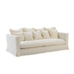 Ligne White Sofa with premium white upholstery, large back cushions, and smaller front cushions, creating a luxurious and comfortable seating area.