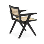 Akita Black Rattan Dining Armchair with sleek black frame and natural woven rattan seat and backrest.