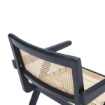 Akita Black Rattan Dining Armchair with sleek black frame and natural woven rattan seat and backrest.