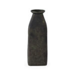 VEDEGRIS Oxidized Green Metal Vase with a weathered patina finish in a vintage milk bottle shape.