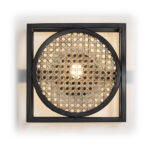 Soho Rattan Wall Lamp with black metal frame and woven rattan diffuser, 24x17x24 cm, contemporary design with natural elements.