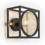 Soho Rattan Wall Lamp with black metal frame and woven rattan diffuser, 24x17x24 cm, contemporary design with natural elements.