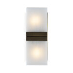 Brentmore Alabaster Crystal Wall Lamp with frosted glass panels, brass-toned backplate, and horizontal accent bar, 15x19x41 cm.