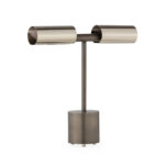 Minimalist table lamp with dual chrome shades and a dark grey finish, perfect for modern or industrial décor.