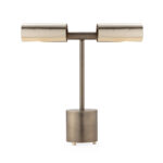 Minimalist table lamp with dual chrome shades and a dark grey finish, perfect for modern or industrial décor.