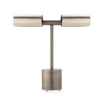 Minimalist table lamp with dual chrome shades and a dark grey finish, perfect for modern or industrial décor.