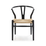 JESSA Natural Rope and Wood Dining Chair with black wooden frame and woven rope seat.