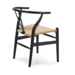 JESSA Natural Rope and Wood Dining Chair with black wooden frame and woven rope seat.