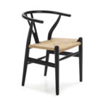 JESSA Natural Rope and Wood Dining Chair with black wooden frame and woven rope seat.