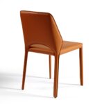 LIAM tile-coloured leather dining chair with sleek, straight lines and fully upholstered design.