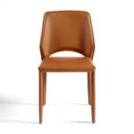 LIAM tile-coloured leather dining chair with sleek, straight lines and fully upholstered design.