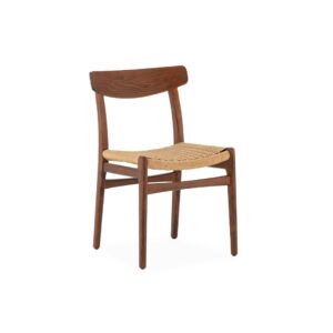 MAURICE Rope and Walnut Dining Chair with woven natural paper rope seat and walnut wood frame.