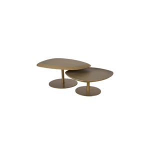 CHICAGO Oak Coffee Table Set with natural oak tops and golden metallic legs in a modern design.