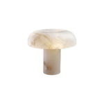 ARENA Marble Table Lamp with round shade and cylindrical base in light toasted tones.