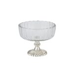 Small fluted glass display bowl with mercury-finished base, ideal for home decor accents.