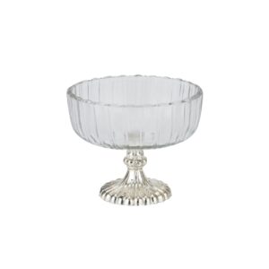 Small fluted glass display bowl with mercury-finished base, ideal for home decor accents.