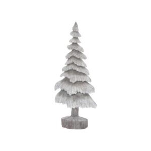 Handcrafted slim carved wood effect tree in resin, ideal for window and shelf decoration during Christmas.