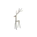 Small silver metal standing stag ornament, perfect for holiday décor and decorative accents.