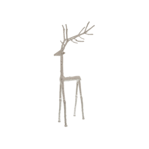 Large silver metal standing stag ornament, ideal for holiday and decorative accents.