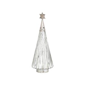 Larger handmade glass Christmas tree decoration with a silver star on top.