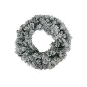 Snowy pine wreath with lifelike frosted branches for a holiday display. SHOP CHRISTMAS DECORATIONS AT Louis & Henry. www.louisandhenry.co.uk