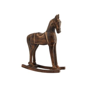 Classic brown wooden rocking horse, ideal for rustic or vintage-style decor.