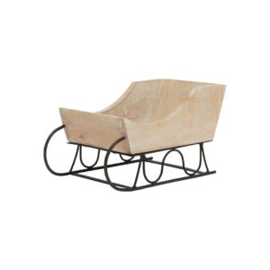 White-washed wooden decorative sleigh, perfect for rustic holiday displays.