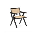 Akita Black Rattan Dining Armchair with sleek black frame and natural woven rattan seat and backrest.