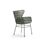 Oslo Green Wicker Armchair with natural woven seat and black metal legs.