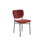 Belmond Red Velvet Dining Chair with gold-tipped black metal legs and padded velvet seat.