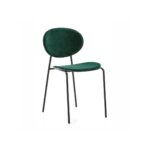 Zephyr Emerald Green Velvet Dining Chair with sleek black metal frame and ergonomic design.