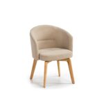 OROS Beige Upholstered Dining Chair with ash wood legs and premium fabric upholstery.