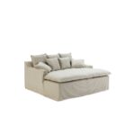 Eden Snuggle Sofa with beige upholstery, three large back cushions, and four smaller cushions for a cosy and inviting seating experience.