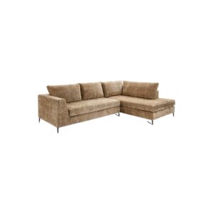 ASTORIA 3-Seat Sectional Sofa with taupe velvet upholstery, chrome-finished legs, and chaise lounge for modern interiors.