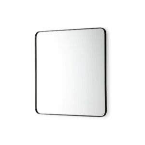 Square wall mirror with softly rounded corners and a slim black metal frame, measuring 80 cm. Ideal for modern and minimalist interiors.