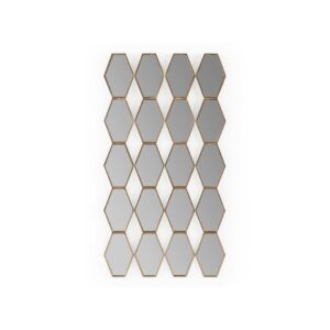 Diamond frame mirror made up of 20 hexagon-shaped panels in a gold metallic frame, measuring 73x133 cm. Perfect for high-end and modern interiors.