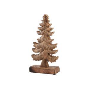 Natural wooden Christmas tree with visible grain texture – a minimalist decoration for holiday interiors.