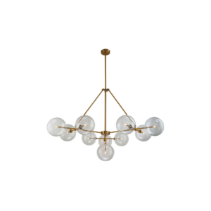 Modern pendant ceiling light with aged gold metal frame and crystal glass globes, ideal for dining rooms and entryways.