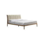 LATHORN ash wood and leather bed with curved headboard and natural wood frame, perfect for modern interiors.