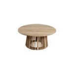 NOA Large Pallileria Outdoor Teak Coffee Table featuring aged teak wood and a spacious 90 cm diameter. Perfect for stylish outdoor settings.