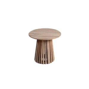 NOA Large Pallileria Outdoor Teak Side Table with a 50 cm diameter, featuring aged teak and intricate design. Ideal for outdoor settings.