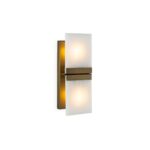 Brentmore Alabaster Crystal Wall Lamp with frosted glass panels, brass-toned backplate, and horizontal accent bar, 15x19x41 cm.