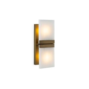 Brentmore Alabaster Crystal Wall Lamp with frosted glass panels, brass-toned backplate, and horizontal accent bar, 15x19x41 cm.