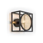 Soho Rattan Wall Lamp with black metal frame and woven rattan diffuser, 24x17x24 cm, contemporary design with natural elements.