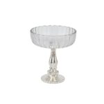 Medium fluted glass display bowl with mercury-finished base, ideal for home decor and centerpieces.