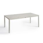 VIOLET Outdoor Dining Table with a white aluminum structure and stone top, perfect for outdoor dining spaces.