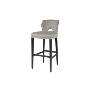 JASPER Barstool in Velour 090 with Dark Wengue beech legs and a modern backrest cutout design.