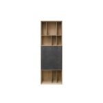 BIBLI Hanging Bookcase with oak veneer, bold black panel, and versatile storage compartments for books and decor.